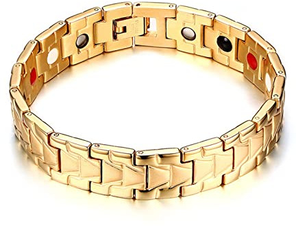 Skcess Magnetarmband Herren Gold，Gliederarmbänder Magnetarmband Rostfreier Stahl Herren Armband 21Cm