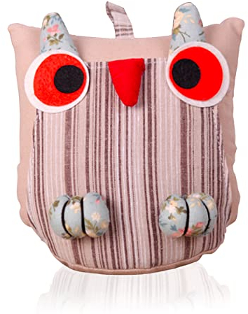 HIUOUIH Gufo Fermaporta di Stoffa 18 x 16 x 7.5 cm Porte Decorativo Ferma da Terra Animali Porta Pavimento Tessuto Pesante Adatto per Portes e Finestre, Colore Canapa