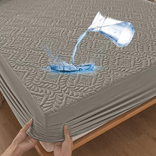 Premium Matratzenschoner Wasserdichte 120x200cm Spannbettlaken Luxus, 3D-Muster, Super saugfähig, Atmungsaktive Matratzenbezug Wasserundurchlässiger Matratzen-Schutz Nässeschutz Spannbetttücher - Grau