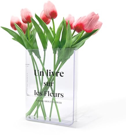 Feliciay Clear Crystal Acrylic Flower Vase for Home and Bookshelf Decor, Floral Arrangement in Bedroom