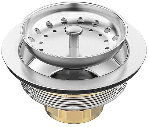 BOTEMY B9100 Kitchen Sink Drain Assembly Kit 3-1/2 Inch with Removable Stainless Steel Sink Strainer Basket Drain Stopper, Brushed