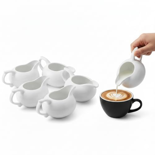 5pcs Small Gravy Boat, 120ml White Porcelain Sauce Boat Serving Dish, Microwave Safe Ceramic Gravy Pot Bowl for Salad Dressing, Milk, Coffee Latte Art, Cream, Restaurant Cafe
