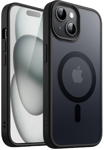 JETech Matte Magnetische Hülle für iPhone 15 Plus, Schwarz | Kompatibel mit MagSafe, Matte Transluzent Rückseite, Dünn Stoßschutz