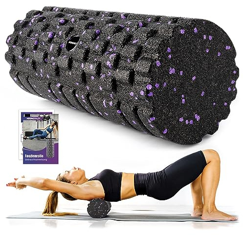 nooncrazy Faszienrolle mit 3D-Texturmassage, Foam Roller(33cm x 14cm) zur Muskelverspannungen lindern, mittlere Härte Selbstmassage Fazienrolle für rücken wirbelsäule Rücken Beine(Schwarz-violett)