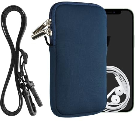 kwmobile Neopren telefonväska L – 16,5 cm – 16,5 x 8,9 cm universell fodralhållare med nackrem och dragkedja – marinblå