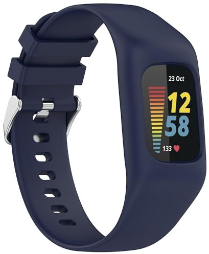 Juaupepo Silicone Sport Band Compatible with Fitbit Charge 6/Charge 5 Band with Case for Soft Silicone Strap with Shatter-Resistant Protective for Charge 5/Charge 4/3 Advanced Fitness Tracker (Dark