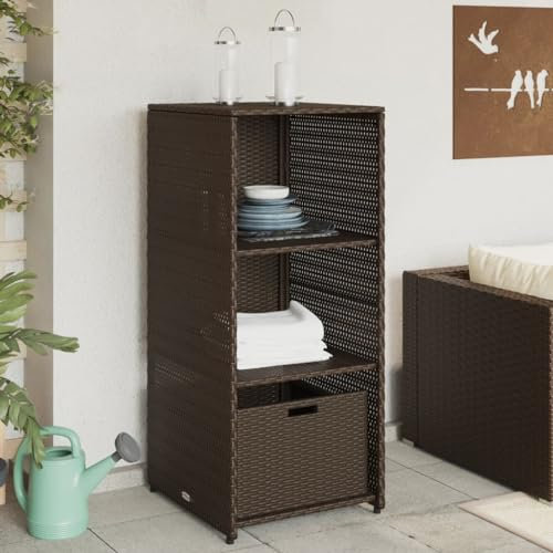 LAPOOH Gartenschrank Braun 50x55x115 cm Poly Rattan, Geräteschuppen, Gerätehaus, Wetterfest, Outdoor Schrank, Gartenhausschränke, Terrassenschrank - 365548