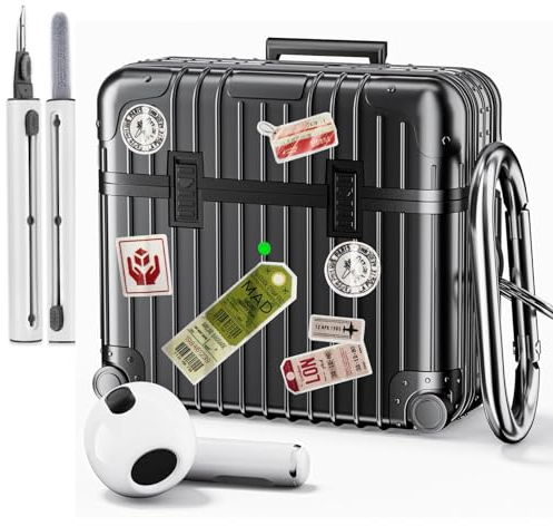 VISOOM kompatibel mit Airpods 3 Hülle niedlich weiches stoßfeste TPU Schutzhülle für Airpods 3 Case 2021 mit Karabiner und Reinigungsset [Kabelloses Laden] - Schwarz