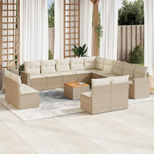 SECOLI Rattan Gartenlounge Con Stauraum XXL Loungemöbel Set Terrassenmöbel Loungesofa Sitzgruppe Rattan Ecklounge Gartenmöbel Set Balkon Möbel Beige 14-tlg-Type-40