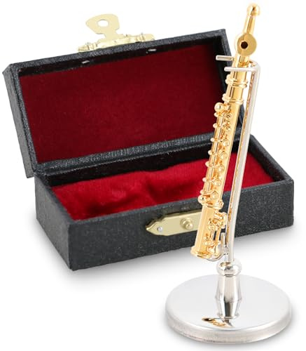 EASTROCK Miniatur-Flötenmodell, 5,6 cm | Vergoldet, Mini mit Etui für Musikfestival, Musikliebhaber, Heimdekoration, Geschenk
