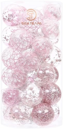 Sea Team 31 Stück sortierte transparente Weihnachtskugeln Ornamente Set, Rosa