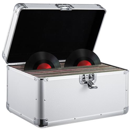 Supernic Vinyl Record Storage Box - 200pcs Singles Carry Case, Heavy Duty Safe, Lockable Flight Case (Silver)