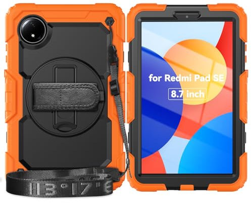 Custodia protettiva per tablet Compatibile con la custodia Xiaomi Redmi Pad SE 8.7/Redmi Pad SE 4G 2024 con protezione schermo, [Cavalletto] [Tracolla] Custodia robusta antiurto, girevole a 360°, cint