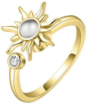 MYANAIL Sun Spinner Fidget Finger Rings for Women Anti Stress Anxiety Rings Sunflower Adjustable Rings (gold1)