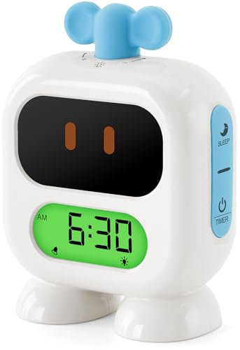 Seucasu Reveil Enfant éducatif Jour Nuit, Robot Réveil Enfant Entraîneur de Sommeil pour Enfants avec Minuterie pour Filles et Garçons (Bleu)
