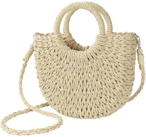 Umhängetaschen Damen Strohtaschen Crossbody Bag Sommer Strand Tasche Damen Stroh Clutch Bag Handtasche für Frauen Mädchen (Beige)