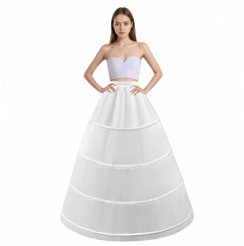 LJXploreMax Women's Petticoat 4 Hoop Skirt A Line Crinoline Floor Length Underskirt for Wedding Dress Ball Gown Slips Skirt Bridal Dress Petticoats