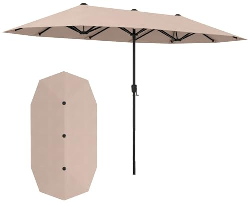 KOMFOTTEU Sombrilla de Jardín 4 x 2 m, Sombrilla Doble con 12 Varillas y Manivela, Parasol Rectangular con Protección Solar, para Balcón, Terraza, Piscina (Beige, sin Luz)