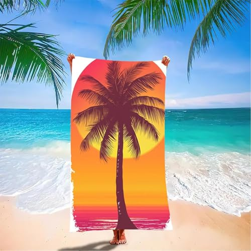 Palm Trees Microfibre Beach Towels for Adults Extra Large, 180 x 80 cm Yellow Quick Dry Beach Towel with storage bag Lightweight Swimming Towel, Sand Free Sun Lounger Towels for Travel, Holiday 75-P