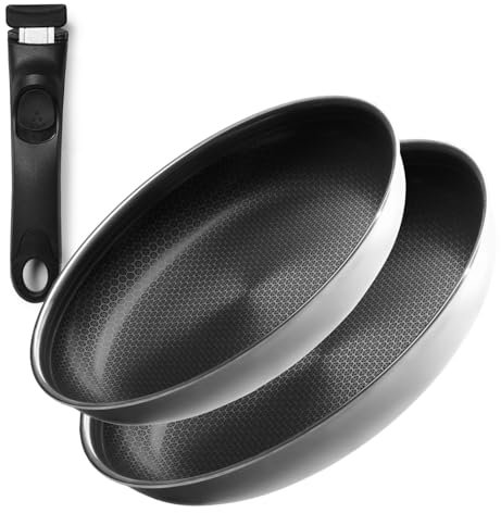 Onyx Cookware Set di padelle da 2 pezzi, 24 e 28 cm, con manico rimovibile, Rivestite per induzione e tutti i piani cottura, salvaspazio e lavabile in lavastoviglie, senza PFAS