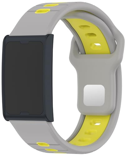 QJONSIU Klockarmband för Amazfit Helio Strap, Andningsbar Sportband i Silikon, Tvåfärgad Rem, Ersättningsrem för Amazfit Helio Strap-Grå/Gul
