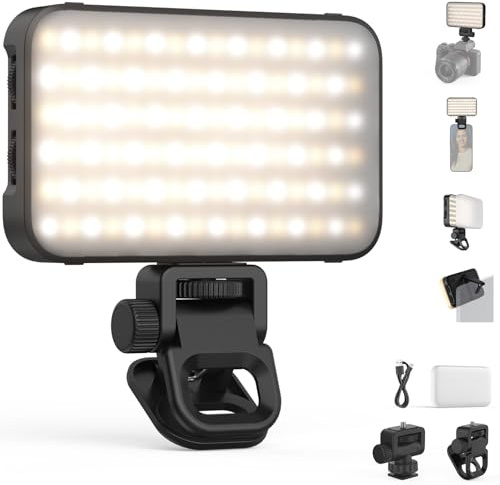 NEEWER Entry Level Version Luz Selfie Móvil para iPhone, 2500-9000K CRI80 2000mAh Recargable Plástico Clip on Maquillaje Grabación Streaming Ordenador Portátil Videoconferencia Foco relleno, N15