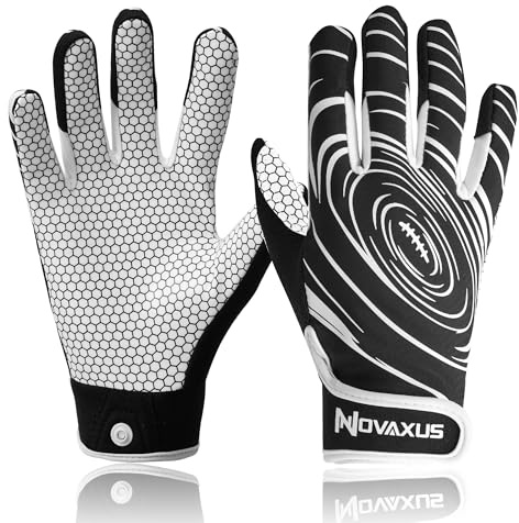NOVAXUS Youth Football Gloves for Kids- Silicone Palm, Sticky Receiver Gloves for Boys/Girls,Black XS