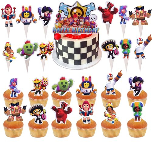 BRITIVIVE Cartoon Tortendeko Geburtstag 25 Stück Kindergeburtstag Kuchen Dekoration Cartoon Muffin Topper Happy Birthday Cake Topper für Kinder Geburtstag Party (C)