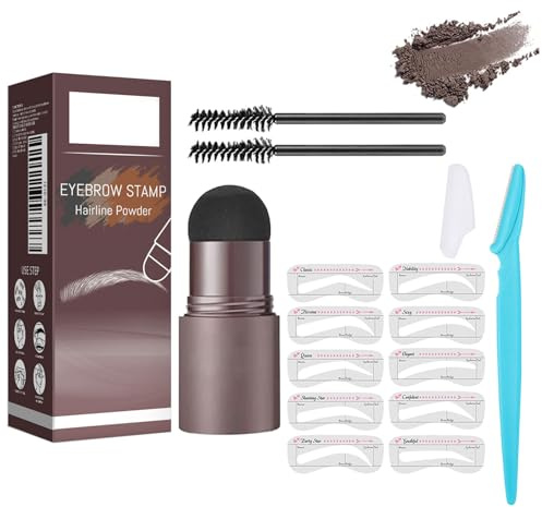 Eyebrow Stamp, Pochoir Sourcils, Ensemble de Poudre à Sourcils Imperméable Longue Durée, Brun Foncé