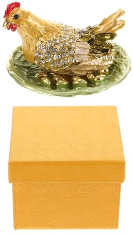 CLISPEED Alloy Jewelry Box Hen Shape Green Desk Adornment Craft Storage Box for Home Decoration Small Jewelry Case