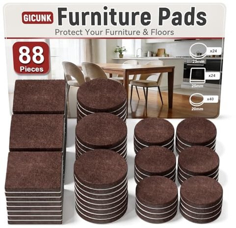CICUNK 88 Pièces Patins Chaises Feutrine Autocollante, Marron | Patins Glisseurs pour Meubles, 4 mm d’Épaisseur, Tampon Chaise, Protection Pied de Chais, Anti-Rayures et Anti-Bruit