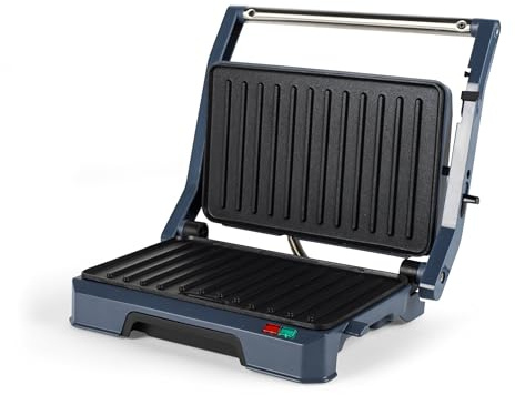 Progress Mellow Health Grill, apertura a 180°, 850 W | Piastre antiaderenti, superficie cottura 23 x 14,5 cm, apertura piatta, vaschetta raccogli-grassi, spie accensione/pronto