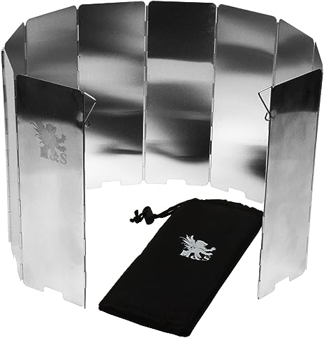 H&S Foldable Camping Stove Windscreen - Outdoor Camping Stove Windshield & 10 Aluminium Plates, Windbreak