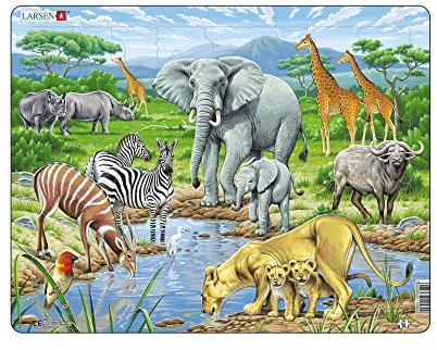 Larsen Puzzles FH9 Kinder Puzzle 65 Teile African Savannah Lernpuzzle für Kinder & Erwachsene Rahmenpuzzle Norwegen