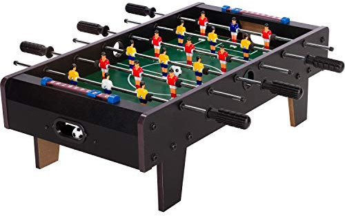 GAMES PLANET Mini Kicker Tischfußball „Chelsea“, Maße: 70x37x25 cm, Gewicht: 4 kg, 6 Spielstangen, Kleiner Kinder Tischkicker inkl. 2 Bälle, Schwarz