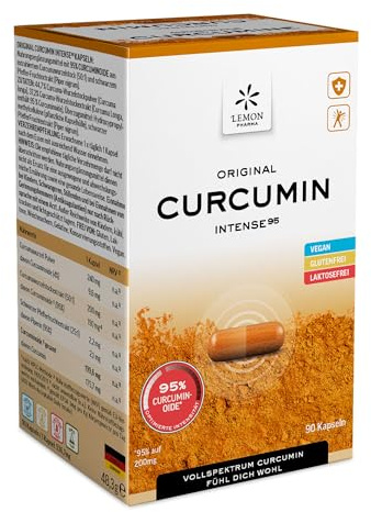 Lemon Pharma Curcuma Kapseln (90 Stück) - Hochdosiert mit 95% Curcuminoide, Piperin für optimale Bioverfügbarkeit, Vegan, Magenschonend, Ayurvedisch