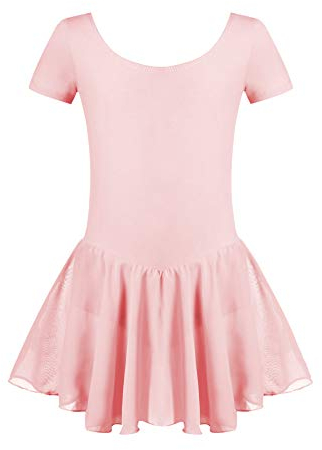 Untlet Ballettkleid Mädchen Kinder Kurarm Ballettanzug Ballett Trikot Kurzarm Body mit Chiffon Wickelrock Kinder Ballettkleidung Tanzkleid Tanzbody,Hellrosa,160