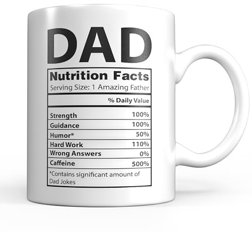 Ljus höst roliga gåvor till pappa - 325 ml keramisk kaffemugg - pappakopp med näringsfakta - omtänksam födelsedags- eller fars dag-present - vit mugg