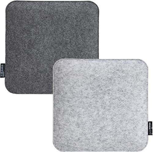 DuneDesign 2er Set Filz Sitzkissen 35x35x3 cm eckig - wendbare Stuhlkissen Hellgrau/Anthrazit als Sitzauflage für Esszimmerstuhl Kissen Küchenstuhl Polster Schalenstuhl - Dicke Auflage für Stühle