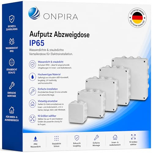Aufputz Abzweigdose, Verteilerdose in 10 Größen zum auswählen Wasserdichtes IP65 Abzweigkasten ABS Elektrisches Anschlusskästen DIY Kunststoff Fall Verdrahtungs Verteilerkasten Aufputz (255x200x80mm)