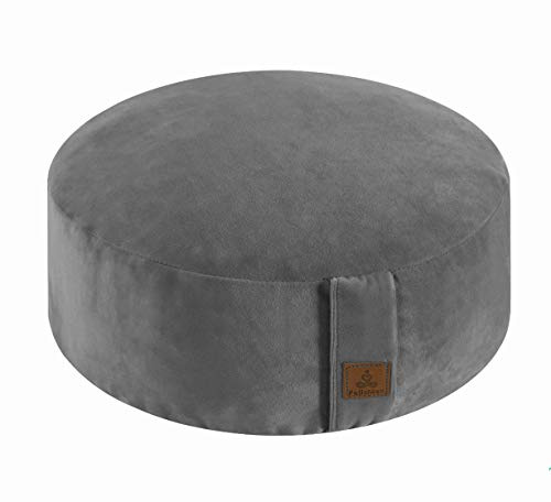Round Velvet Meditation Pillow D=13/16 H=5.5 Yoga Bolster Floor Pouf Zafu Buckwheat Meditation Cushion for Sitting on Floor,Removable Organic Cotton Cover Kneeling Pillow (Dark Grey, 16×16)