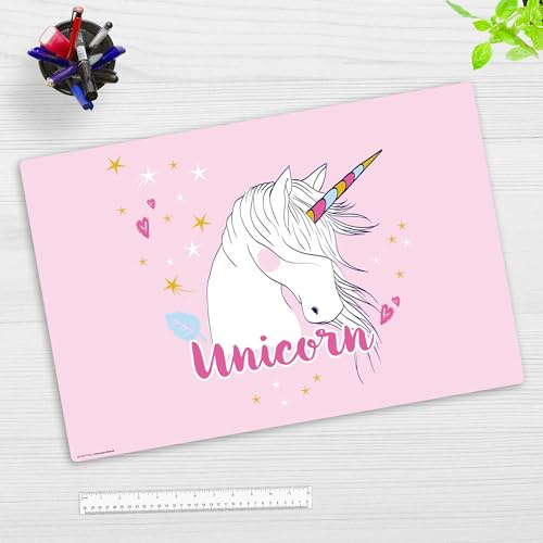Schreibtischunterlage Kinder – “Unicorn“ – aus erstklassigem, strapazierfähigem Vinyl (Kunststoff) – 60 x 40 cm – Rutschfeste Schreibunterlage für besten Schutz – Made in Germany