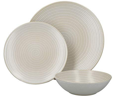 Mikasa Swirl 12 Piece Dinner Set with Embossed Swirl Finish, Portuguese Stoneware, Off White Dinnerware Service for 4