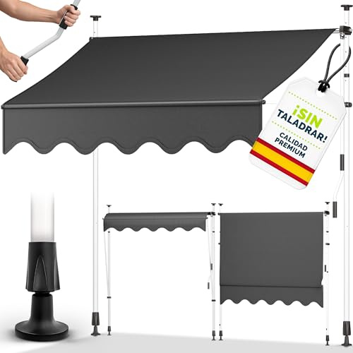 tillvex Store Banne Manuel rétractable avec manivelle pour Le Balcon | Marquise de terrasse sans percement | Marquise Soleil de Balcon auvent téléscopique (Gris, 150cm)