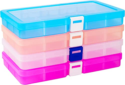 DIFIT Sortierboxen für kleinteile,Plastik Aufbewahrungsbox,Sortierbox Fächer Kleinteilebox,Diamond Painting Zubehör Sortierbox Kleinteile (15 Fächer,Farben x 4)