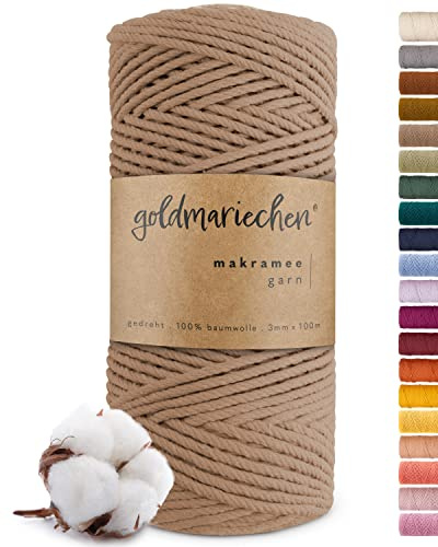 goldmariechen - Premium Makramee Garn (Taupe) 3mm x 100m - 100% Baumwolle - Makrameegarn Baumwollgarn für DIY-Deko Wandteppich, Traumfänger, Blumenampel, Wandbehang, Schlüsselanhänger, Wimpelkette