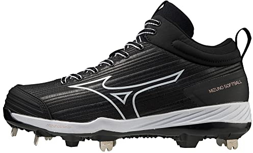 Mizuno Women's Sweep 6 Mid Softball Shoe, Black-White, 11