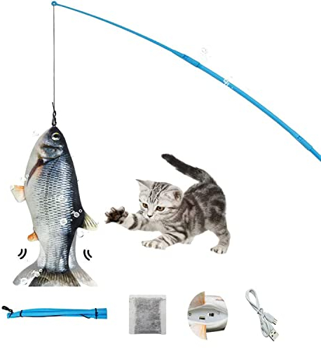 Elektrisch Spielzeug Fisch, Interaktives Katzenspielzeug für Hauskatzen mit Katzenminze, Realistisches Bewegliches Fischkatzenspielzeug, lustige Haustier Spielzeug für Katze Kauen