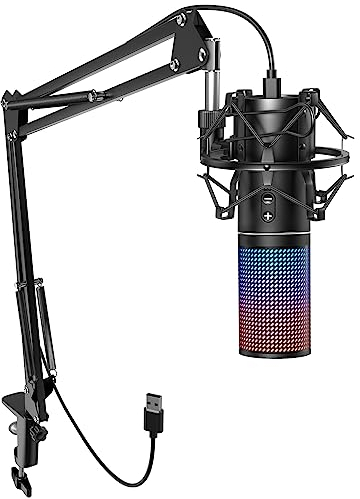 TONOR RGB Micro PC Gaming, USB Microphone Condensateur Professionnel pour Streaming Podcast Studio Enregistrement Singing Youtube Gamer Chant Stream Voix-Off pour Ordinateur de Bureau et Laptop Q9S