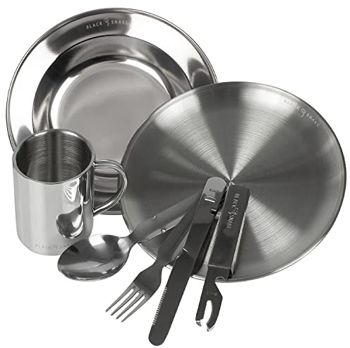 Black Snake® Camping Picknick Teller mit Besteck Plus Tasse, 1 Person